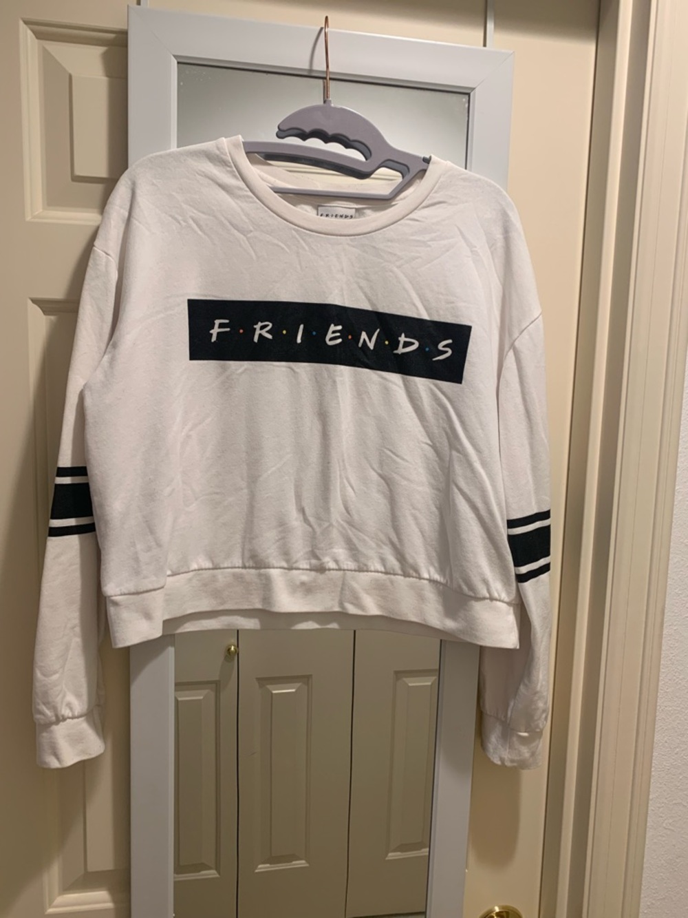 FRIENDS White Cropped Tee with Branded Neck Tag